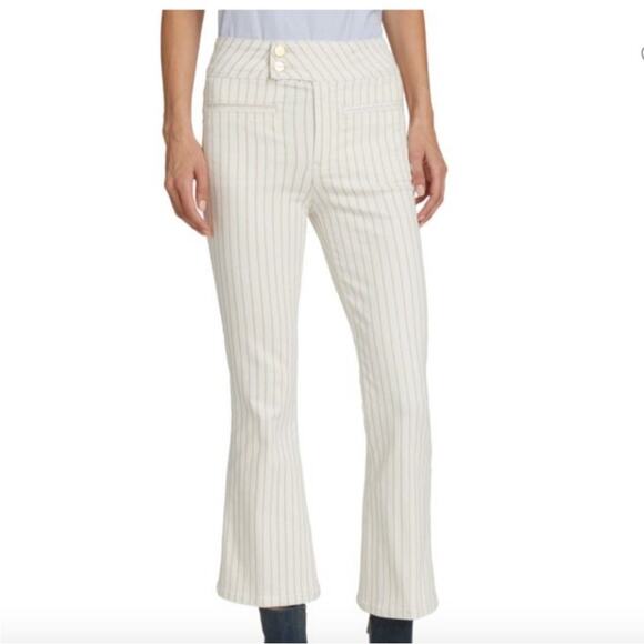 Frame Denim Le Hardy High Waist Crop Flare Cream Tan Stripe Jeans Size 29 - Picture 1 of 13